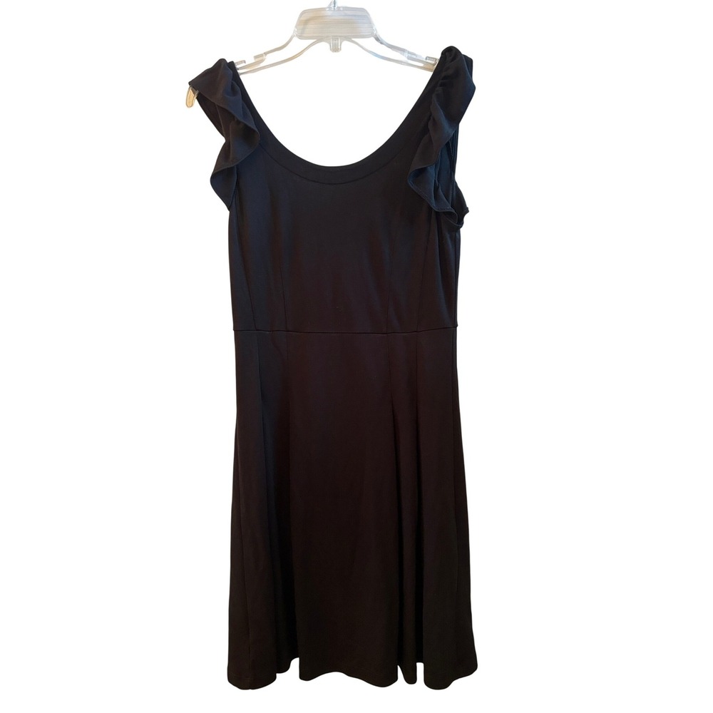 LOFT Black Ruffle Sleeve Fit and Flare Dress Scoop Minimalist Size 4